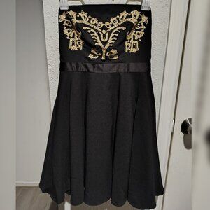 Forever 21 Black Strapless Dress w/ Gold Embroidered Bodice